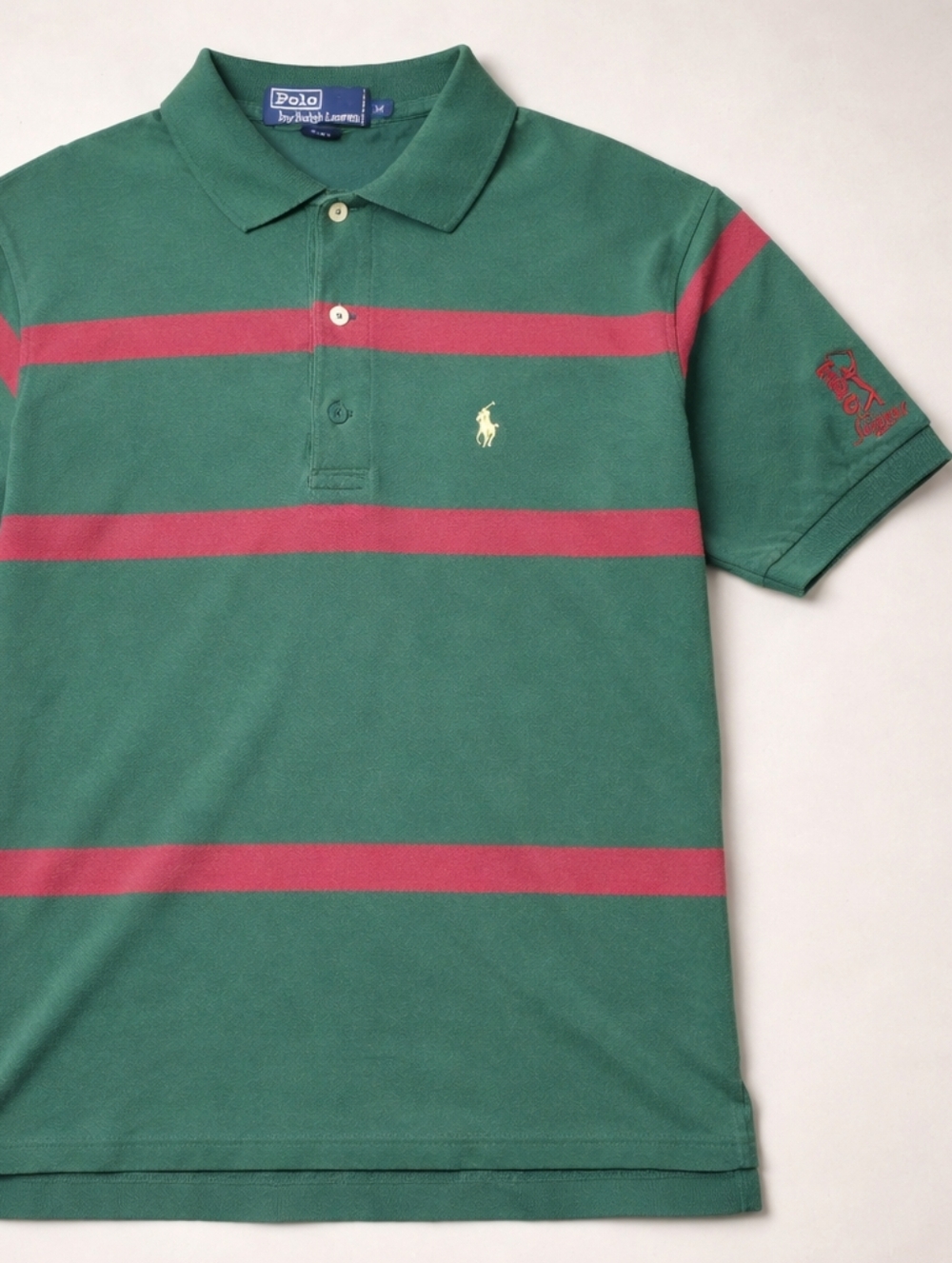 Polo Ralph Lauren TPC Sawgrass Polo Shirt Mens M Green Red Stripe Preppy